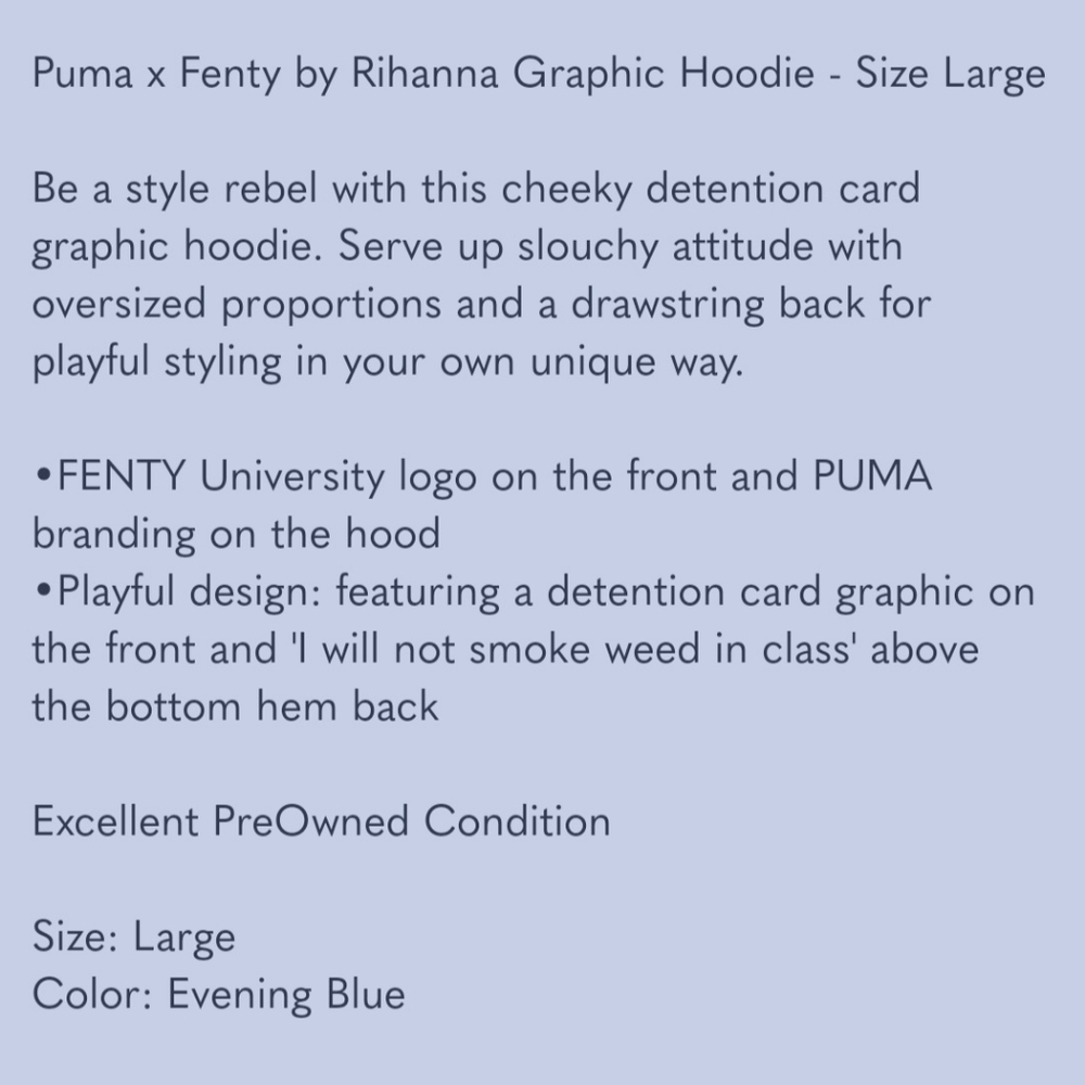 Puma x FENTY Detention Oversized Hoodie Sweatshirt - Size Large - Picture 12 of 12